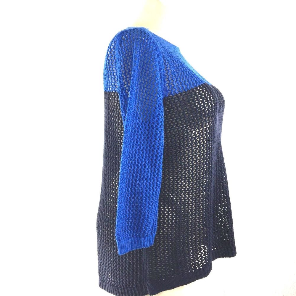 Women Small Sweater APT9 Hi Low Navy Blue Royal Color Block See Through Knit Top